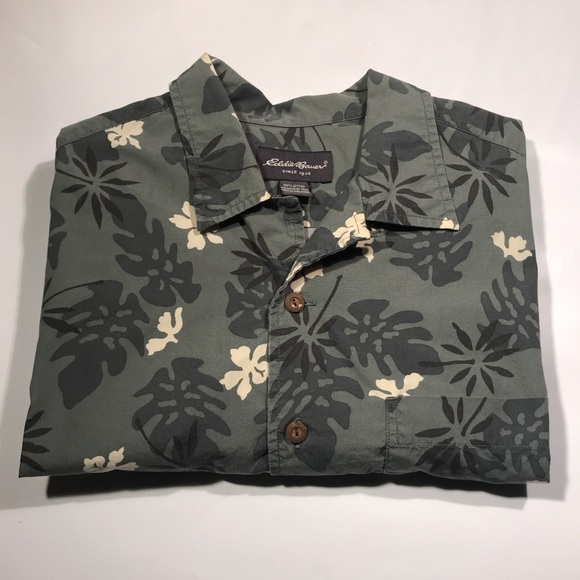 Eddie Bauer Hawaiian aloha flower button up shirt - Picture 2 of 8